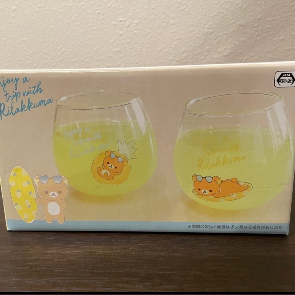 Rilakkuma Relax Time Drinking Juice Glass 2pc JAPAN EXCLUSIVE